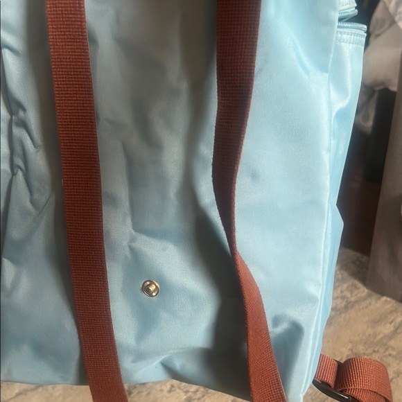 Longchamp Blue and Brown Backpack with Leather Trim - Picture 3 of 4